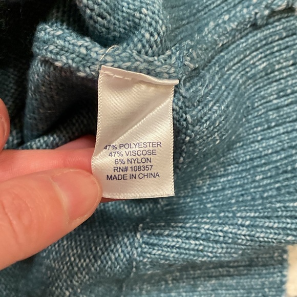 ST. JOHN’S BAY- High Neck Teal Sweater with Button Up Shoulder: Sz 1X - Picture 6 of 9